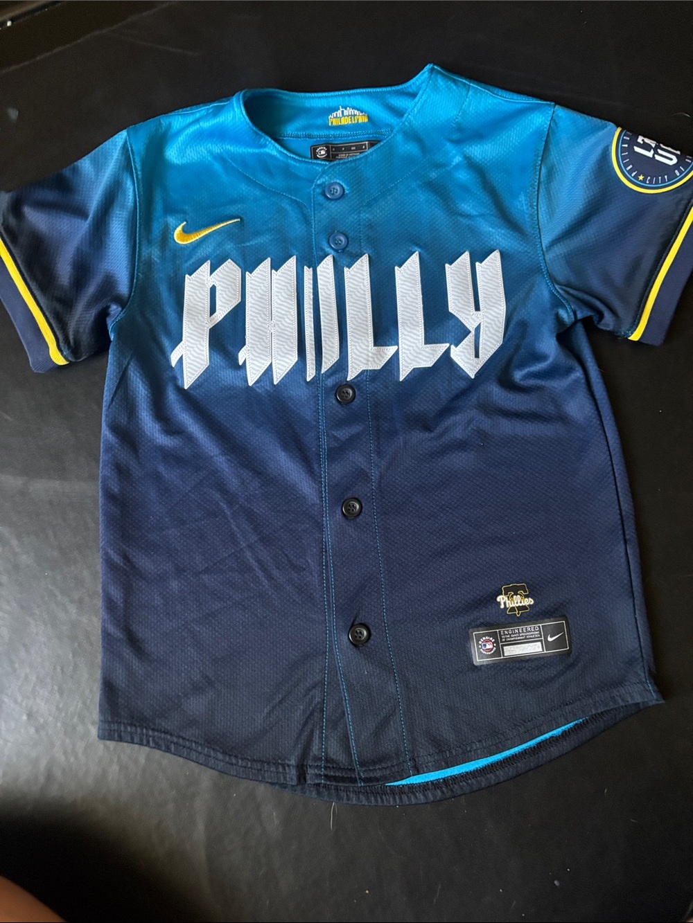 Nike Kids Blue Gradient "Philly" Button-Down Jersey with Yellow Accents